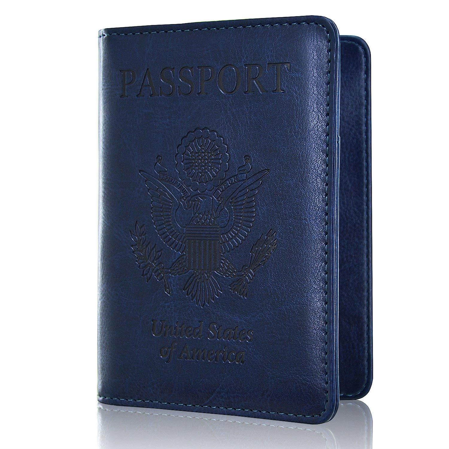 Passport Holder Cover, ACdream Travel Leather RFID Blocking Case Wallet for Passport, Dark Blue