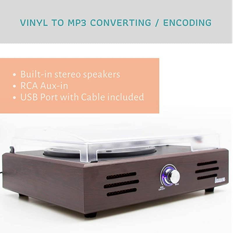 JTF536 Record Player Turntable USB for Vinyl Records 3 Speed Belt Driven Vintage Record Player VinyltoMP3 Stereo Built in Speakers Lp Phonograph RCA Output Natural Wood Effect Wengue