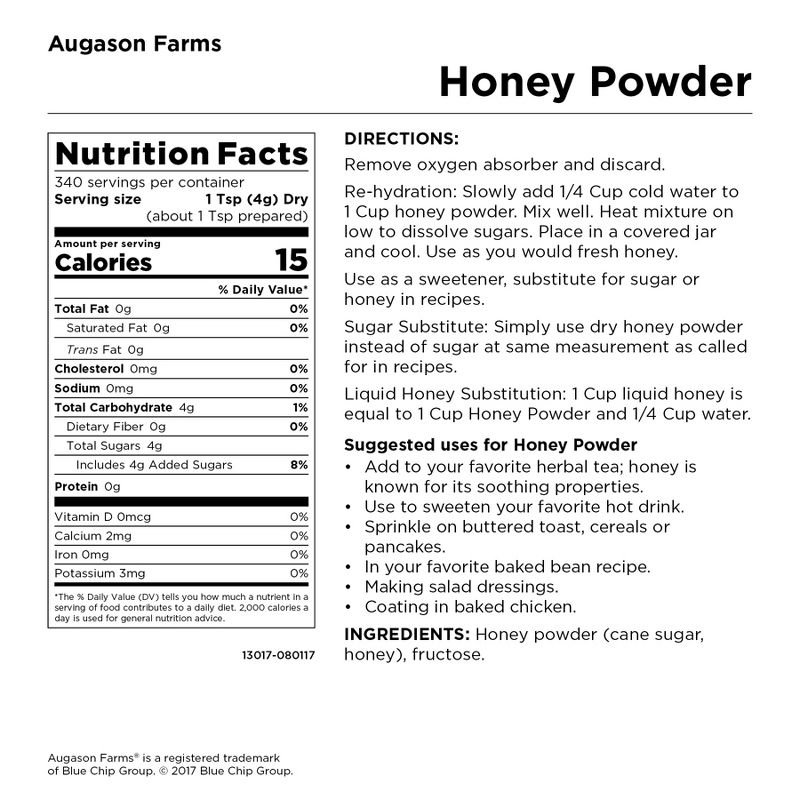 Augason Farms Gluten Free Honey Powder Emergency Food - 48oz