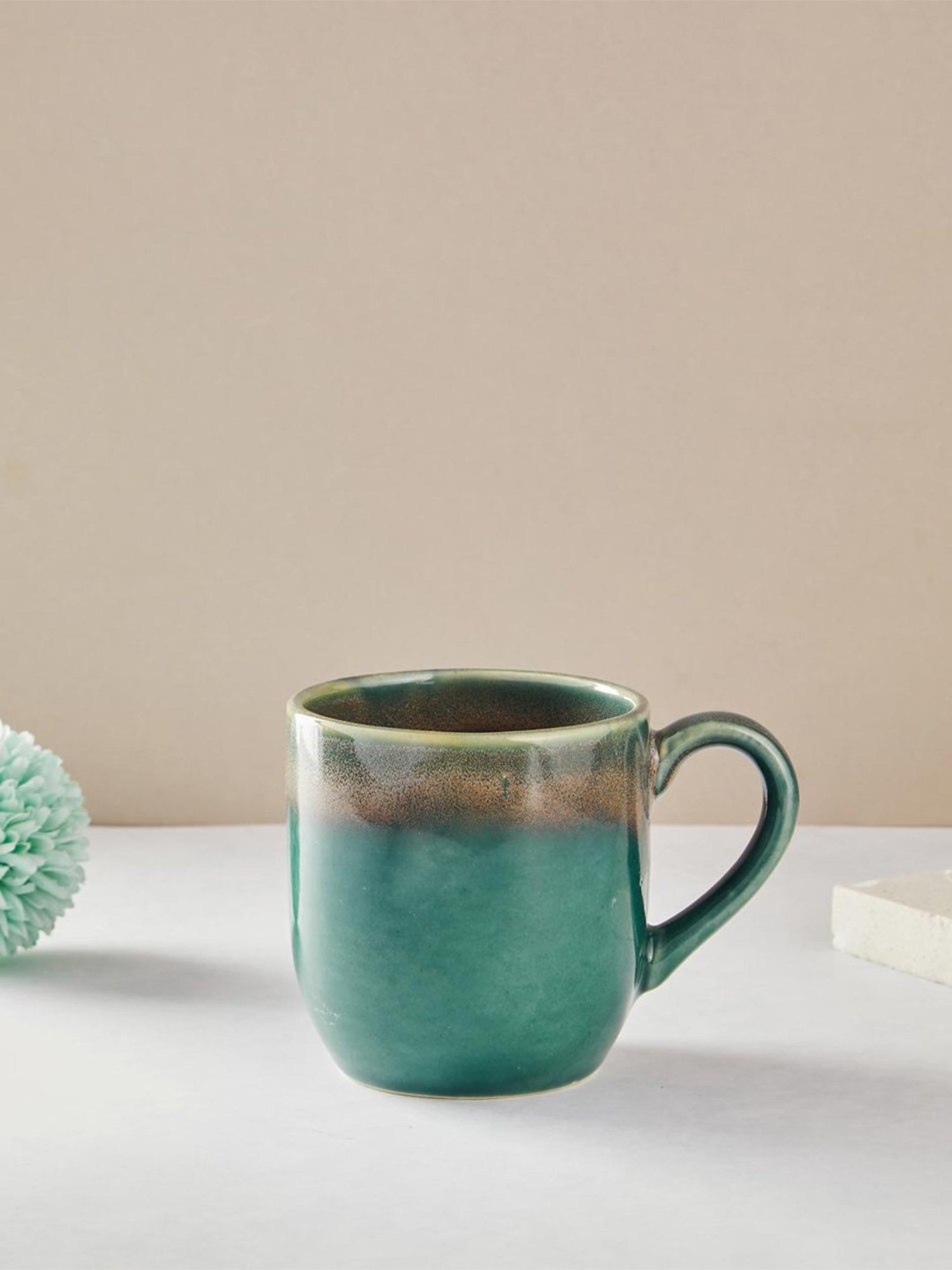 Fabindia Home Adhrit Dark Green Ceramic Mug (240 ml)