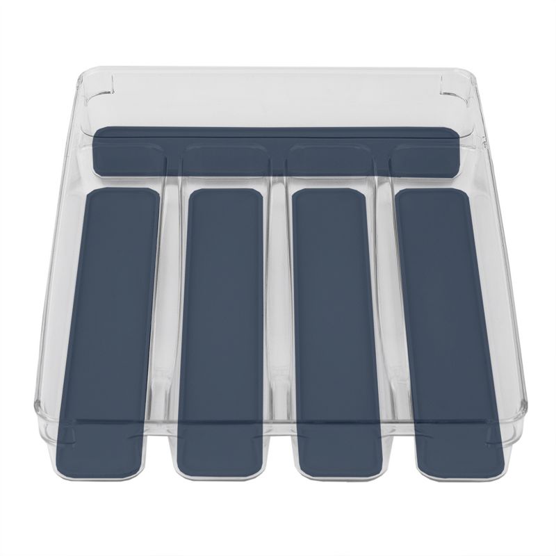 Michael Graves Design Medium 5 Compartment Rubber Lined Plastic Cutlery Tray, Indigo