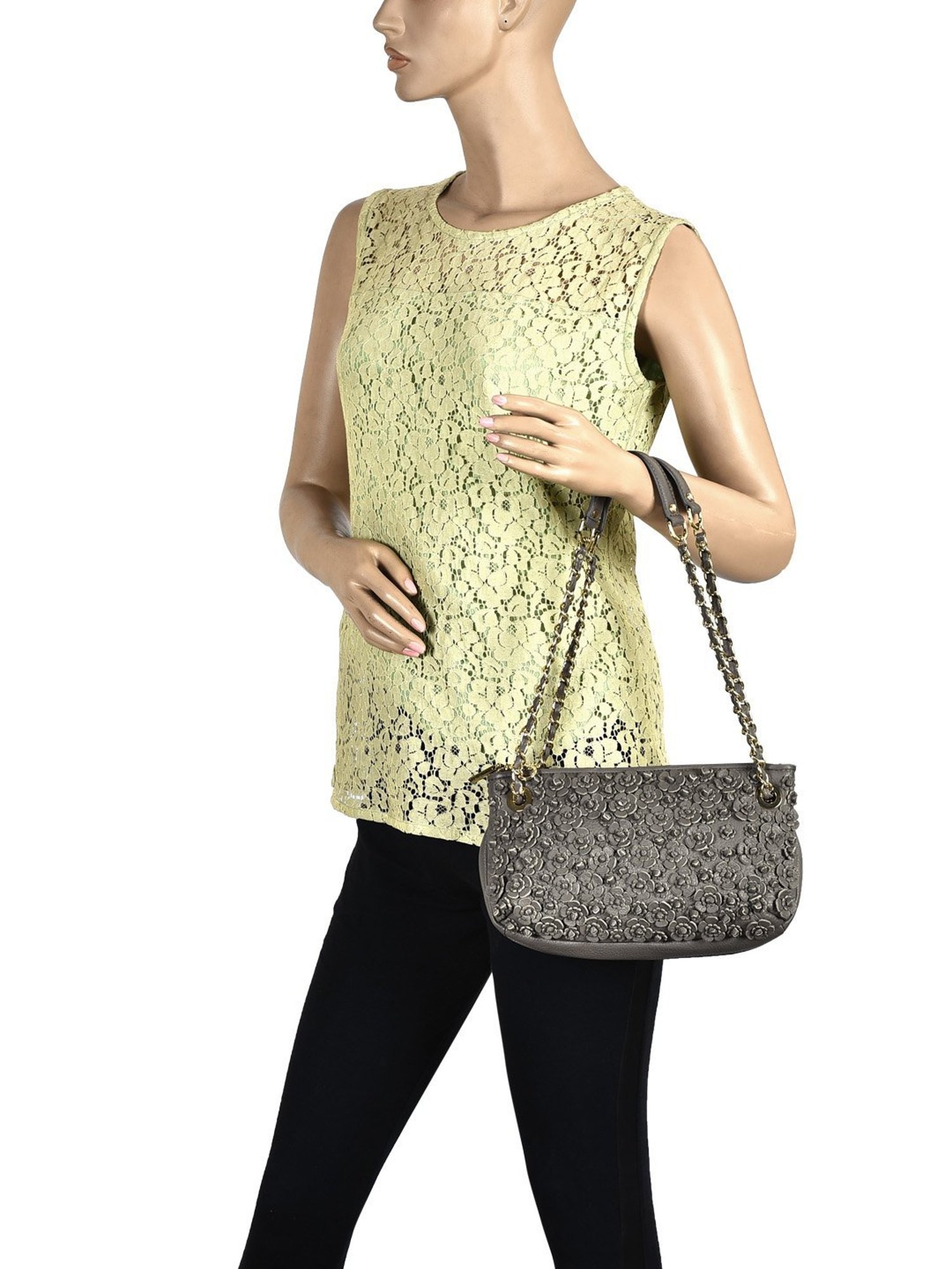 Eske Nabilo Grey Embellished Medium Shoulder Handbag