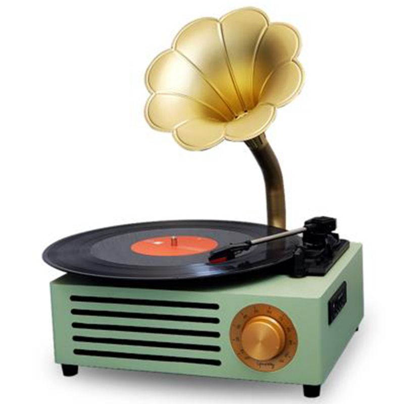 Vintage Petunias Record Player Bluetooth Turntable with 3 Built in Stereo Speakers USB Recording Phonograph