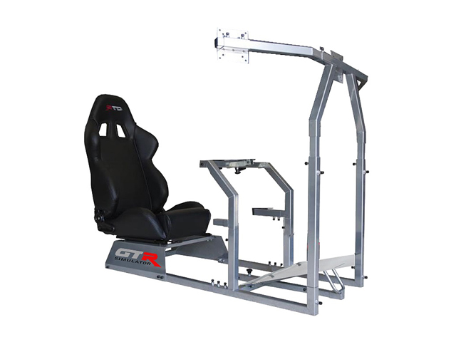 GTR Racing Simulator GTAF-S-S105LBKRD - GTA-F Model (Silver) Triple or Single Monitor Stand with Black/Red Adjustable Leatherette Seat, Racing Simulator Cockpit gaming chair Single Monitor Stand