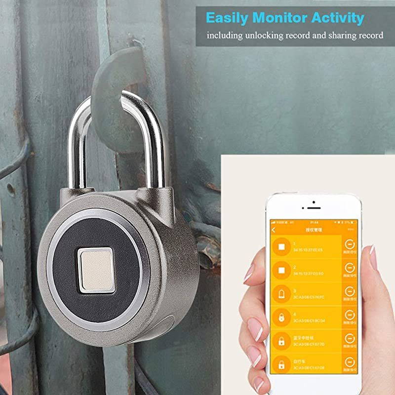 Padlock, Bluetooth Lock, APP, IP65 Waterproof, Smart Padlock with Keyless Biometric Suitable for Gym, Sports, Bike, School, Cabinet, Garage and Storage