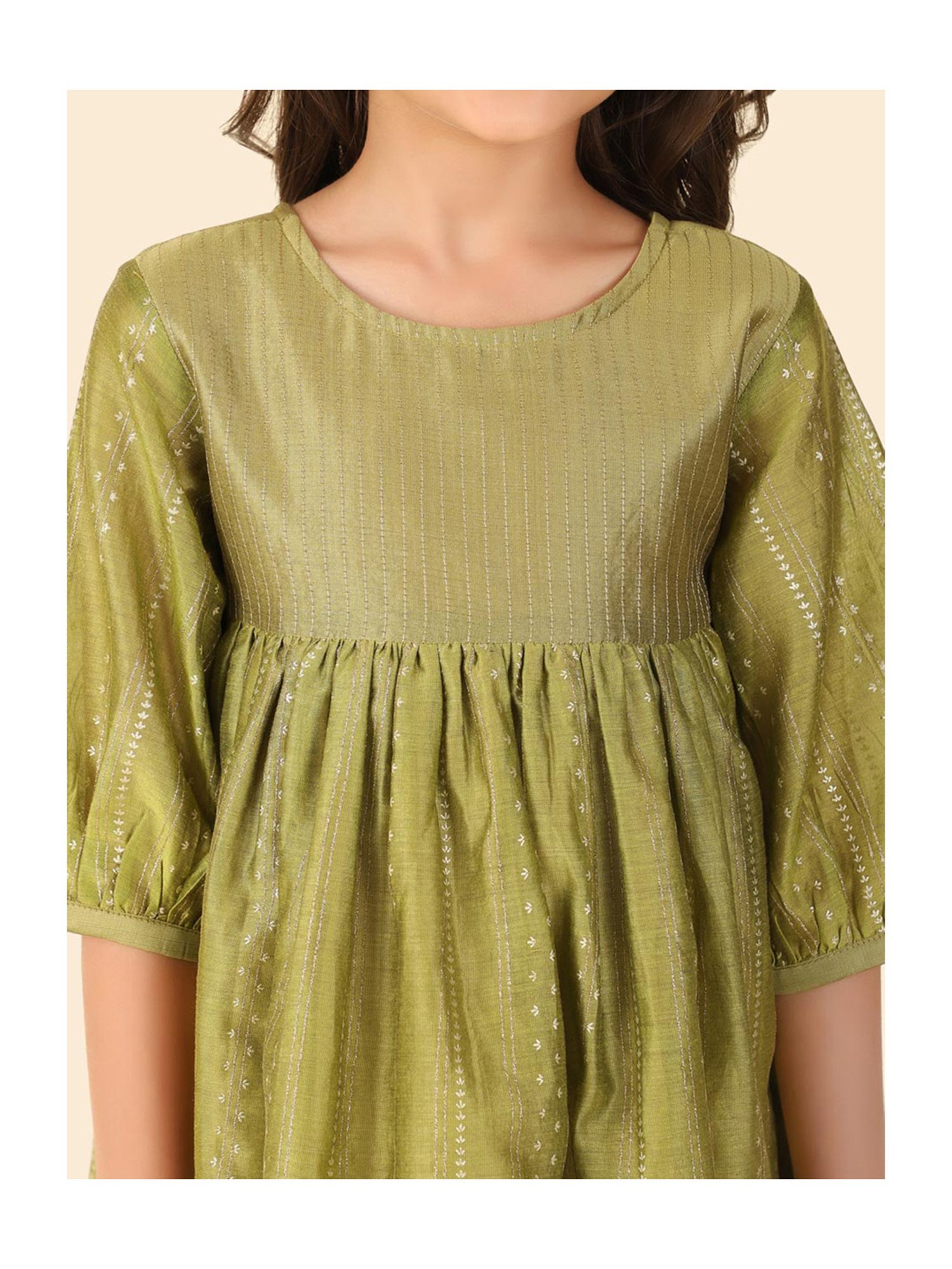 Fabindia Kids Green Printed Dress