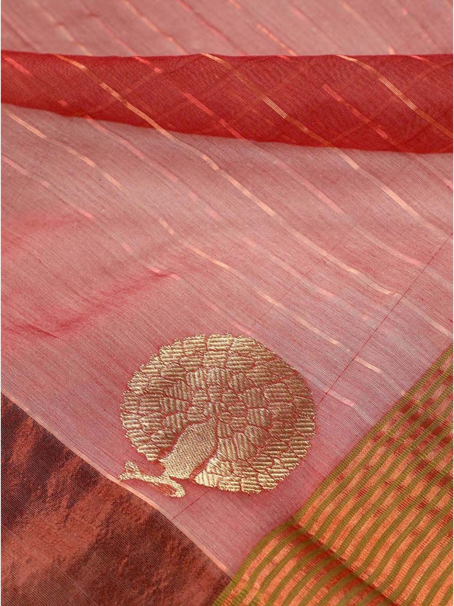 Taneira Red Cotton Silk Woven Saree With Unstitched Blouse