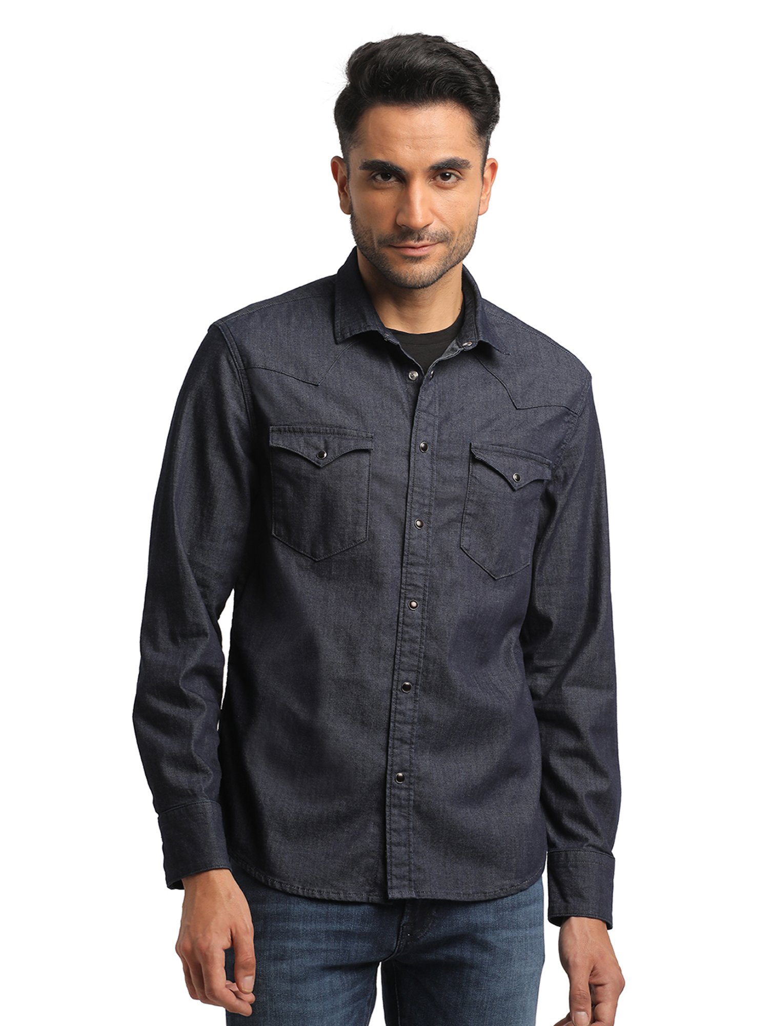 EVERBLUE Dark Blue Regular Fit Shirt
