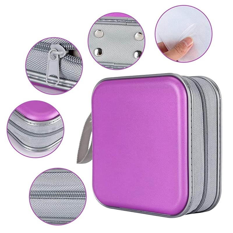 CD Case, 40 Capacity CD DVD Heavy Duty Wallet Storage Organizer Holder VCD Binder Bag Album Booklet (A-Purple)
