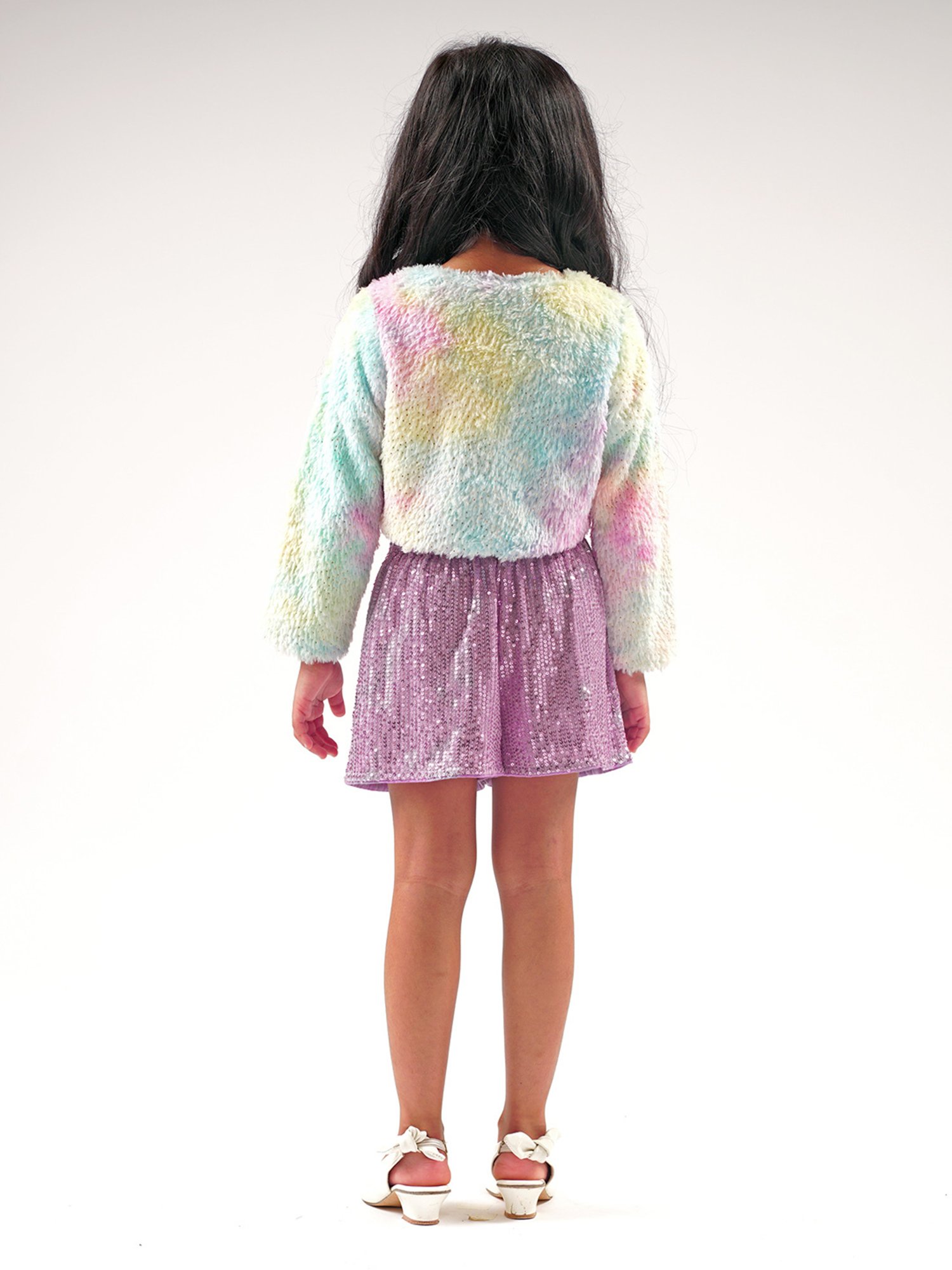 Lil Drama Kids Multicolor Embellished Full Sleeves Shrug
