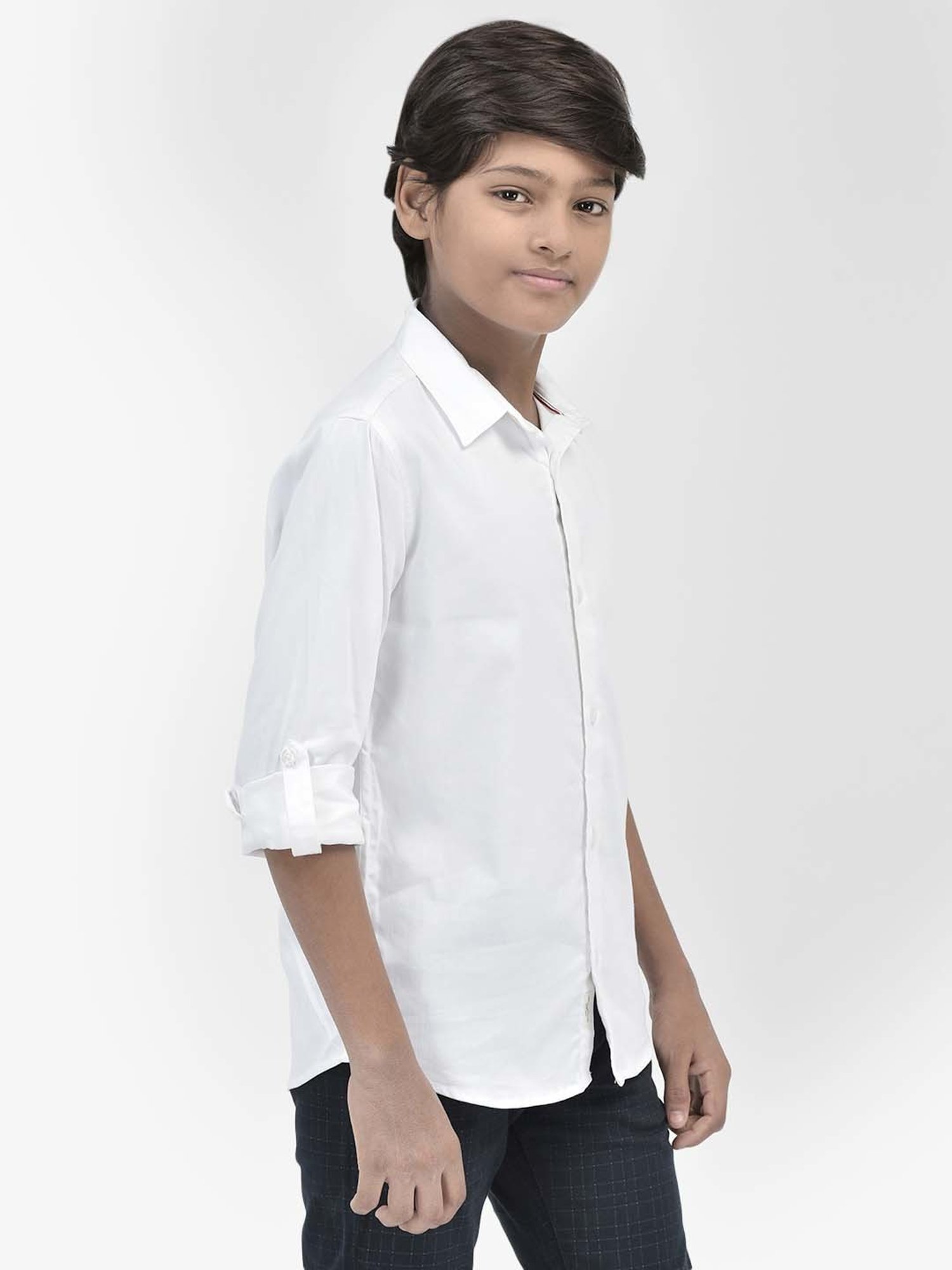 Crimsoune Club Kids White Slim Fit Full Sleeves Shirt