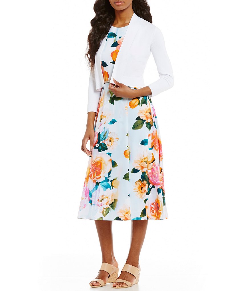 Alex Marie Rosa 3/4 Sleeve Button Front Round Neck Cardigan