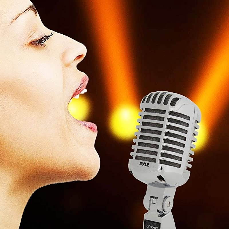 Classic Retro Dynamic Vocal Microphone Old Vintage Style Metal Unidirectional Cardioid Mic with XLR Cable Universal Stand Adapter Live Performance Studio Recording  Pro PDMICR68SL Silver