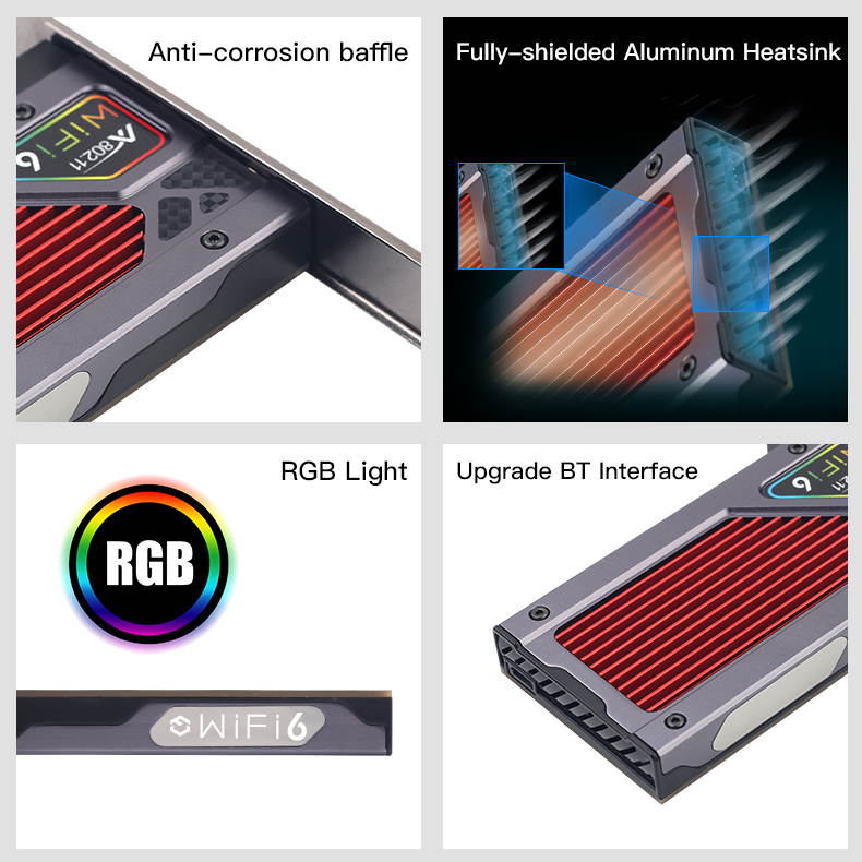 Fenvi WiFi 6 AX3000 PCIe WiFi Card (FV-AX3000RGB), Up to 2400Mbps, Bluetooth 5.1, 802.11AX Dual Band Wireless Adapter with MU-MIMO,OFDMA,Ultra-Low Latency, Supports Windows 10 (64bit),RGB Lighting