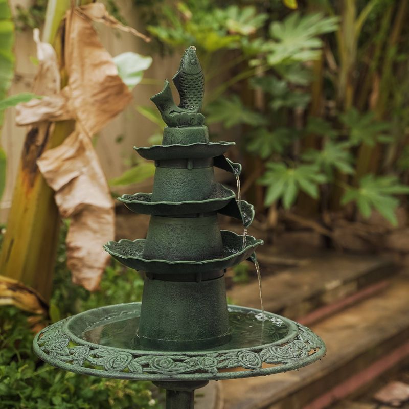 41" Lightweight Plastic Fish Design Birdbath and Birdfeeder Green - XBrand