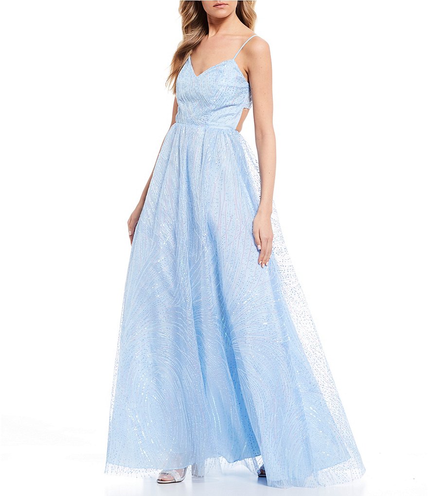 Dear Moon Spaghetti Strap Embroidered Sequin Ball Gown