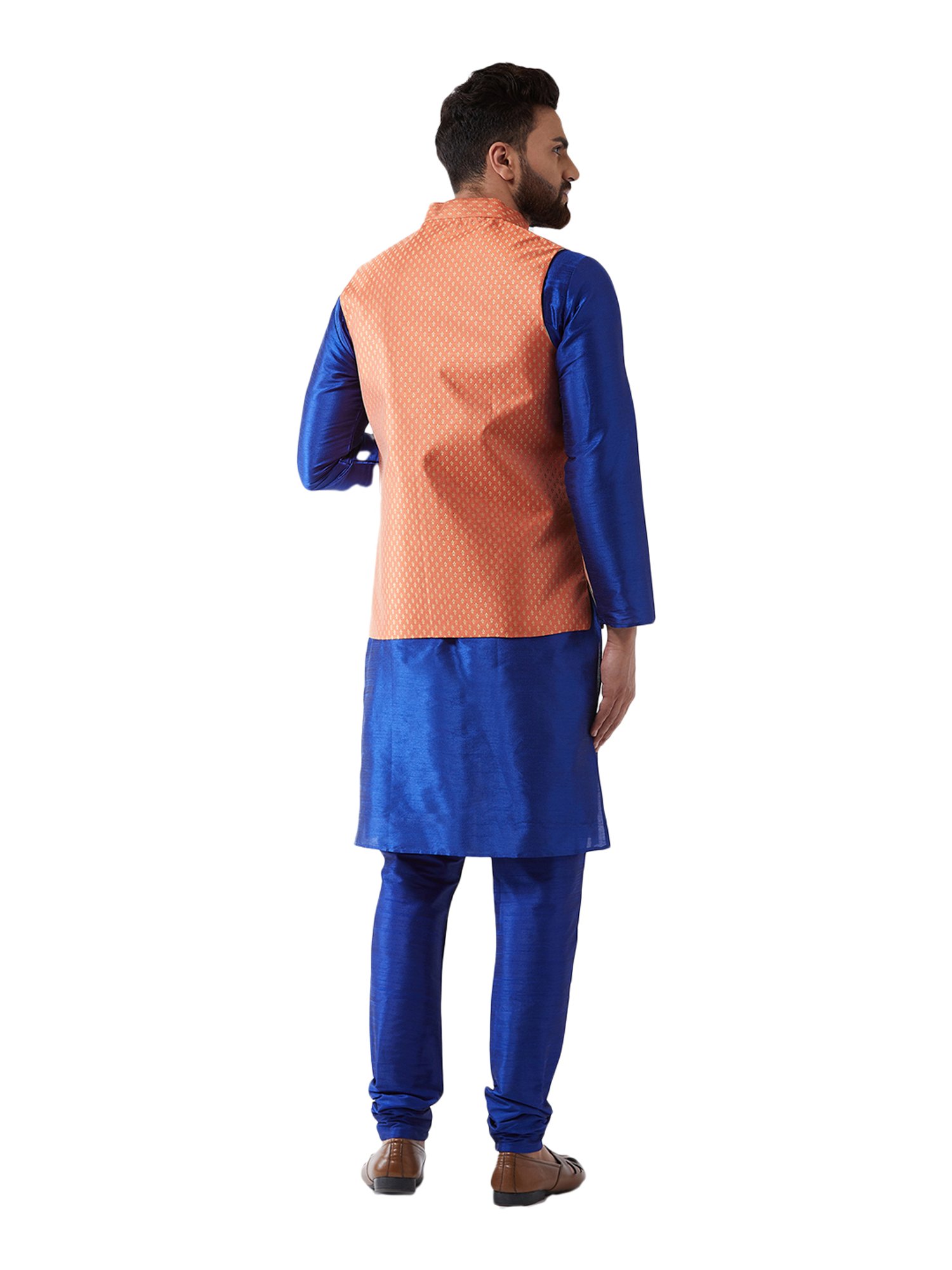 Sojanya Royal Blue & Orange Self Print Suit
