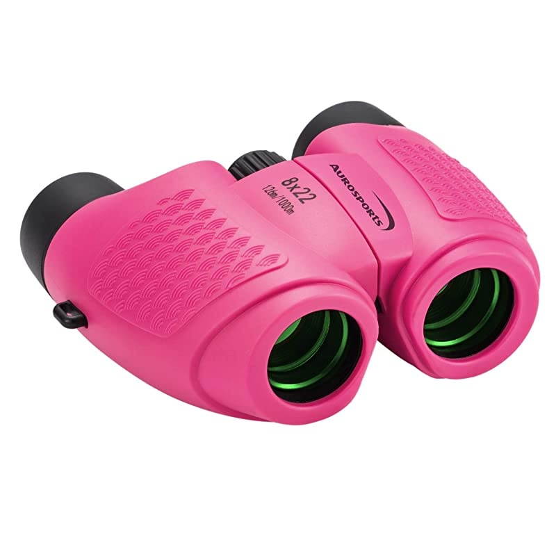 Compact Kids Binoculars 8x22 High Powered Toy Binocular for 47 Years Old Girl Best Birthday Present Gifts for Bird Watching Camping Hiking Rose Red