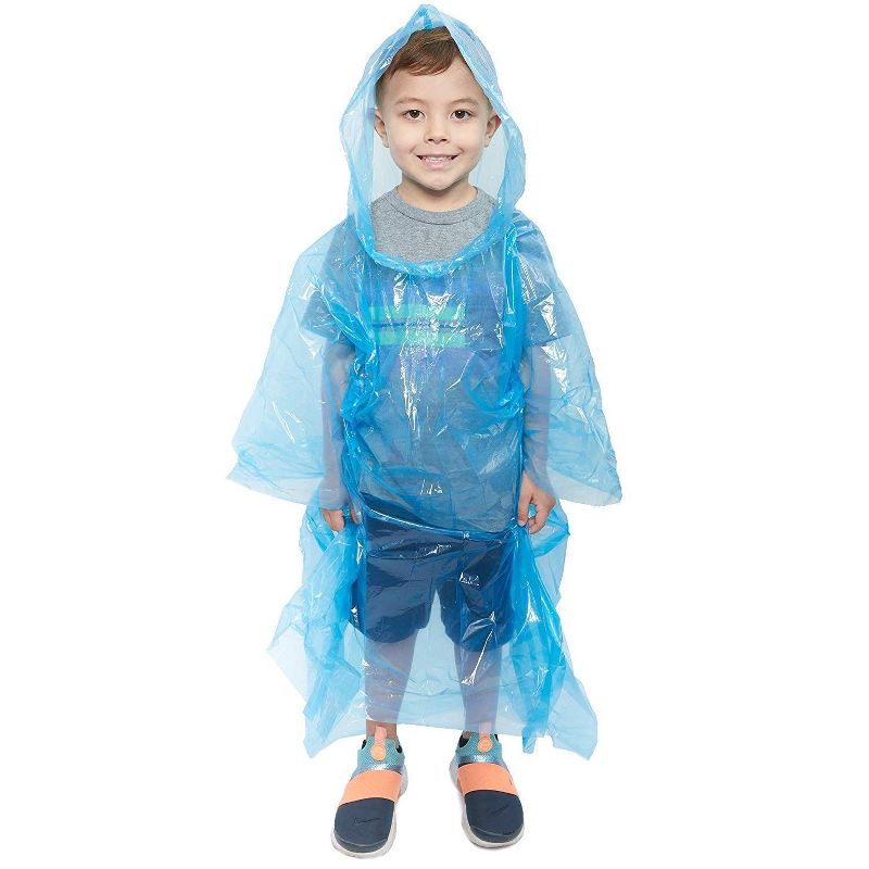 Juvale 12 Pack Emergency Rain Ponchos for Kids with Hood, Disposable, 4 Colors
