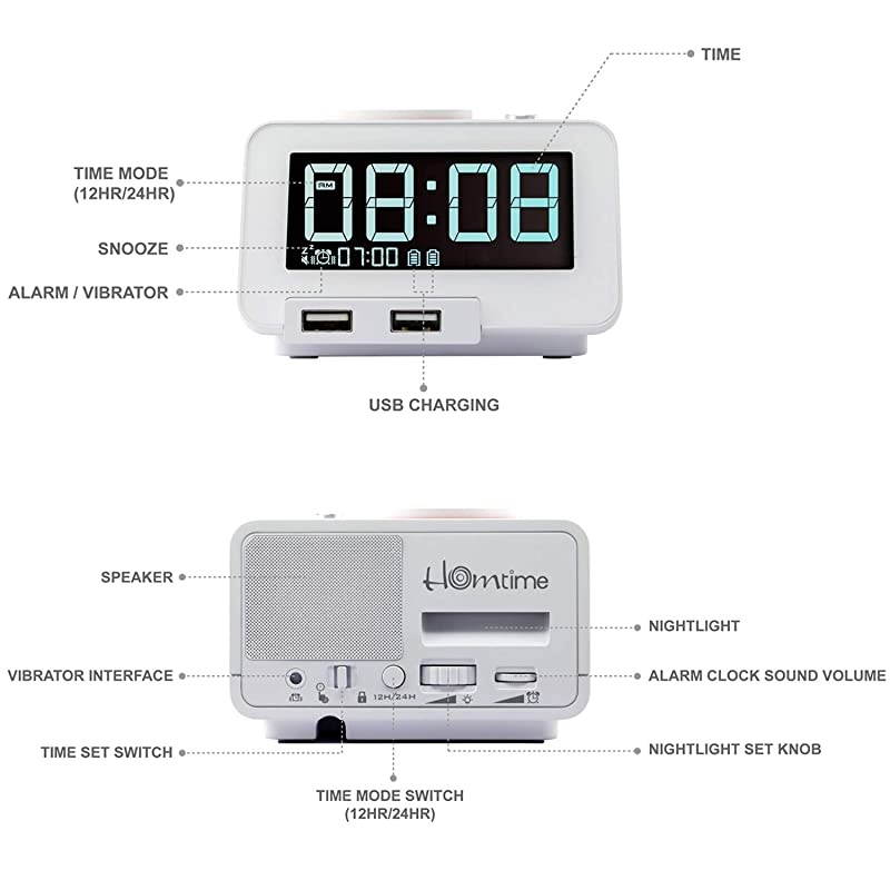 Alarm Clocks with Wireless Shaker 3 Level Intense Vibrating Shaker for Heavy SleepersDeafHearing Disorder Digital Alarm Clocks with Speaker amp Dual Charging Ports Black