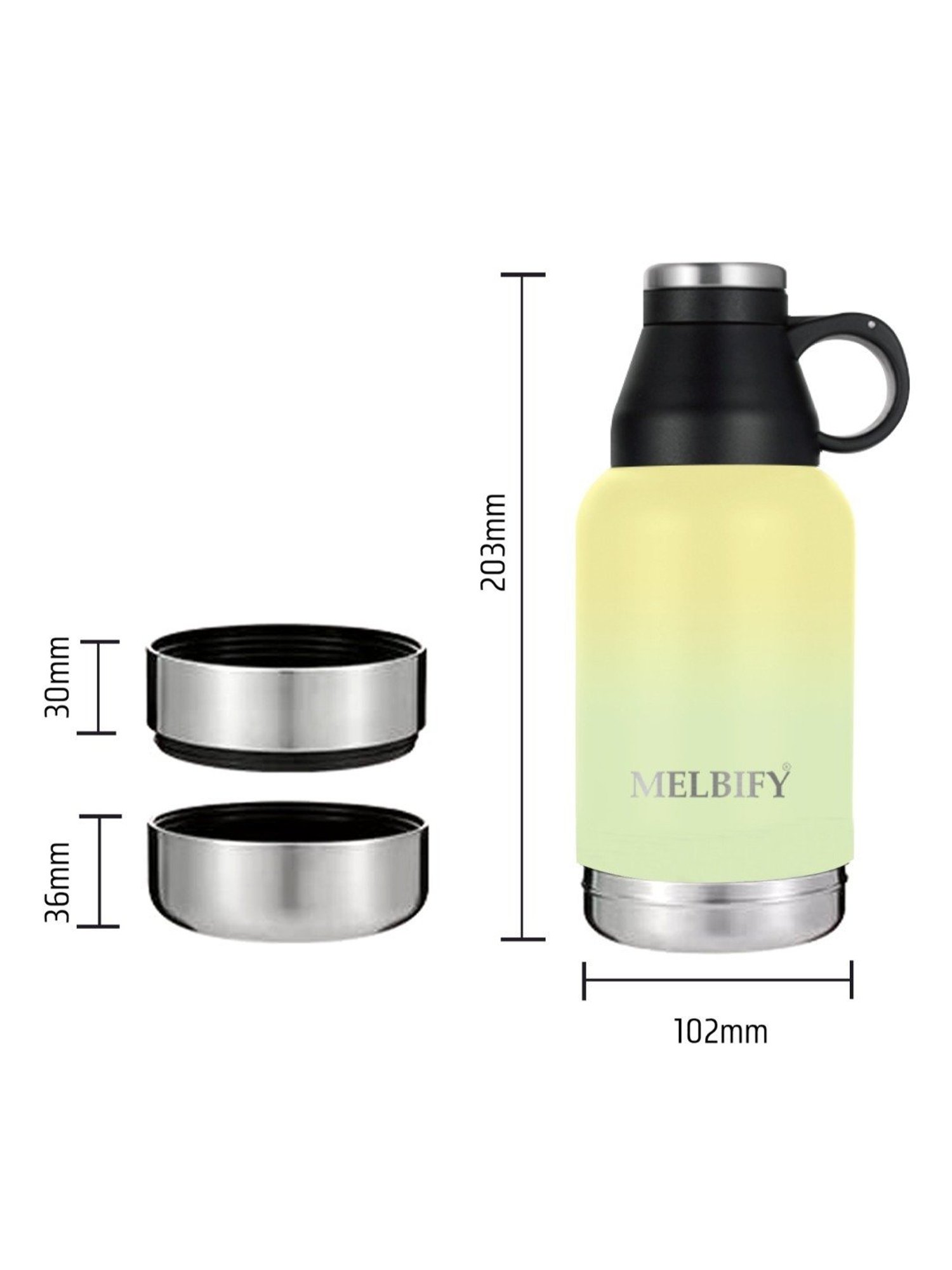 Melbify 3-in-1 Thermos Flask Yellow ThermoSteel Water Bottle (1L)