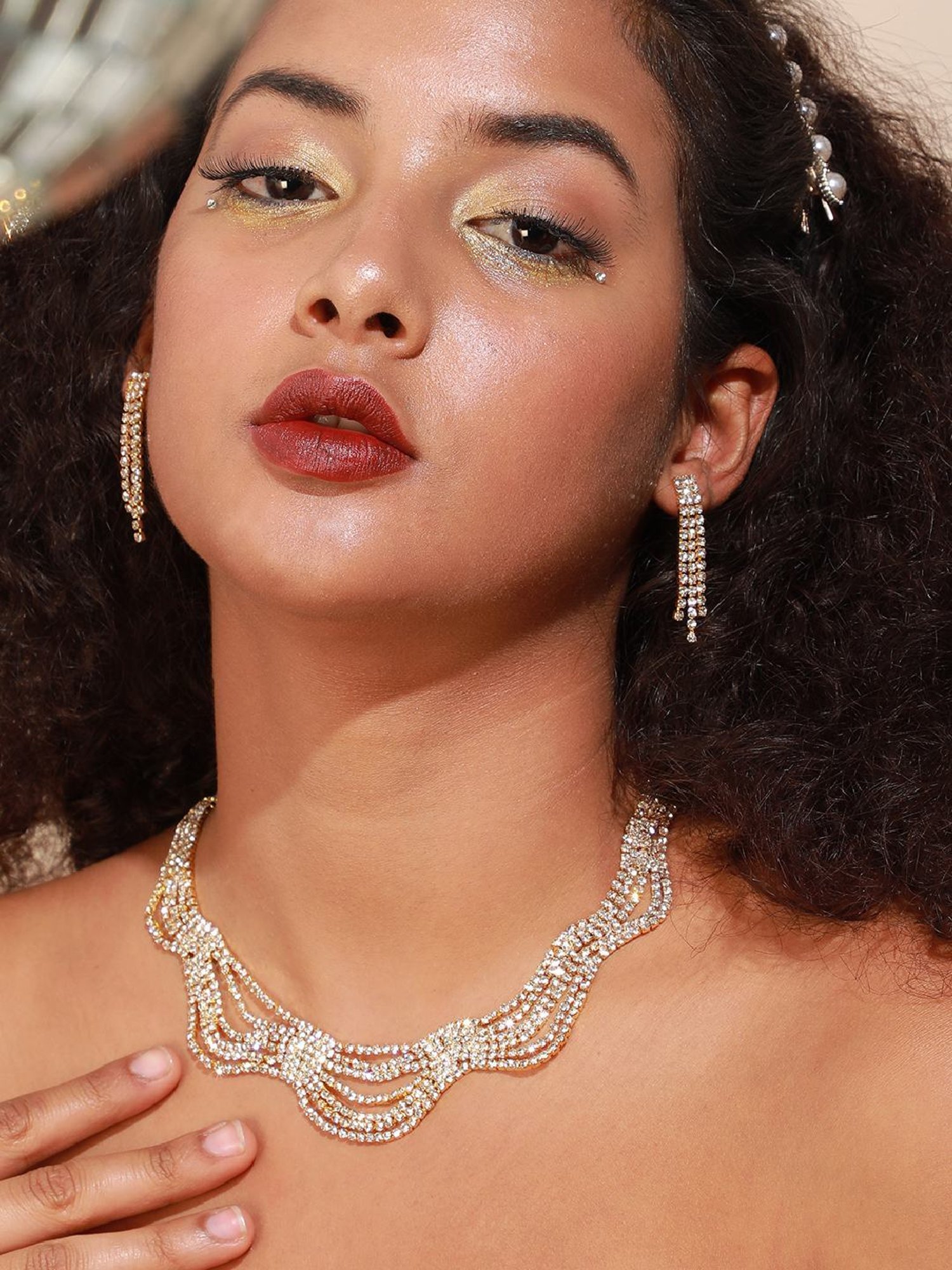 Sohi Silver Plated Designer Party Necklace and Earring Set For Women