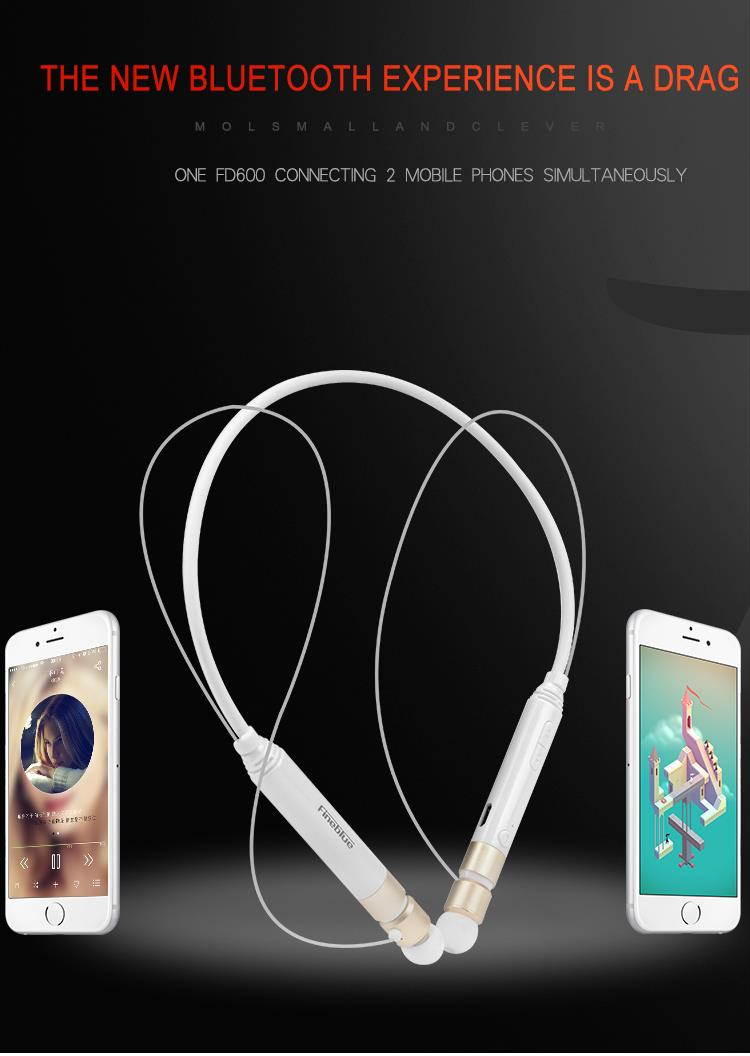 Fineblue Metal Bluetooth headphone FD600 portable headset bass stereo handfree gaming headset Neckband with microphone for music (Black Gold)