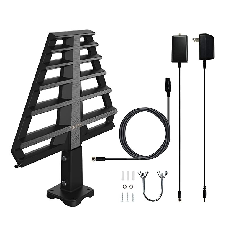 Outdoor Antenna with Mounting Base For Attic or Roof & 33FT RG6 Coax Cable- 65-75 Miles Range -Support 8K 4K 1080P UHF VHF Freeview HDTV Channels