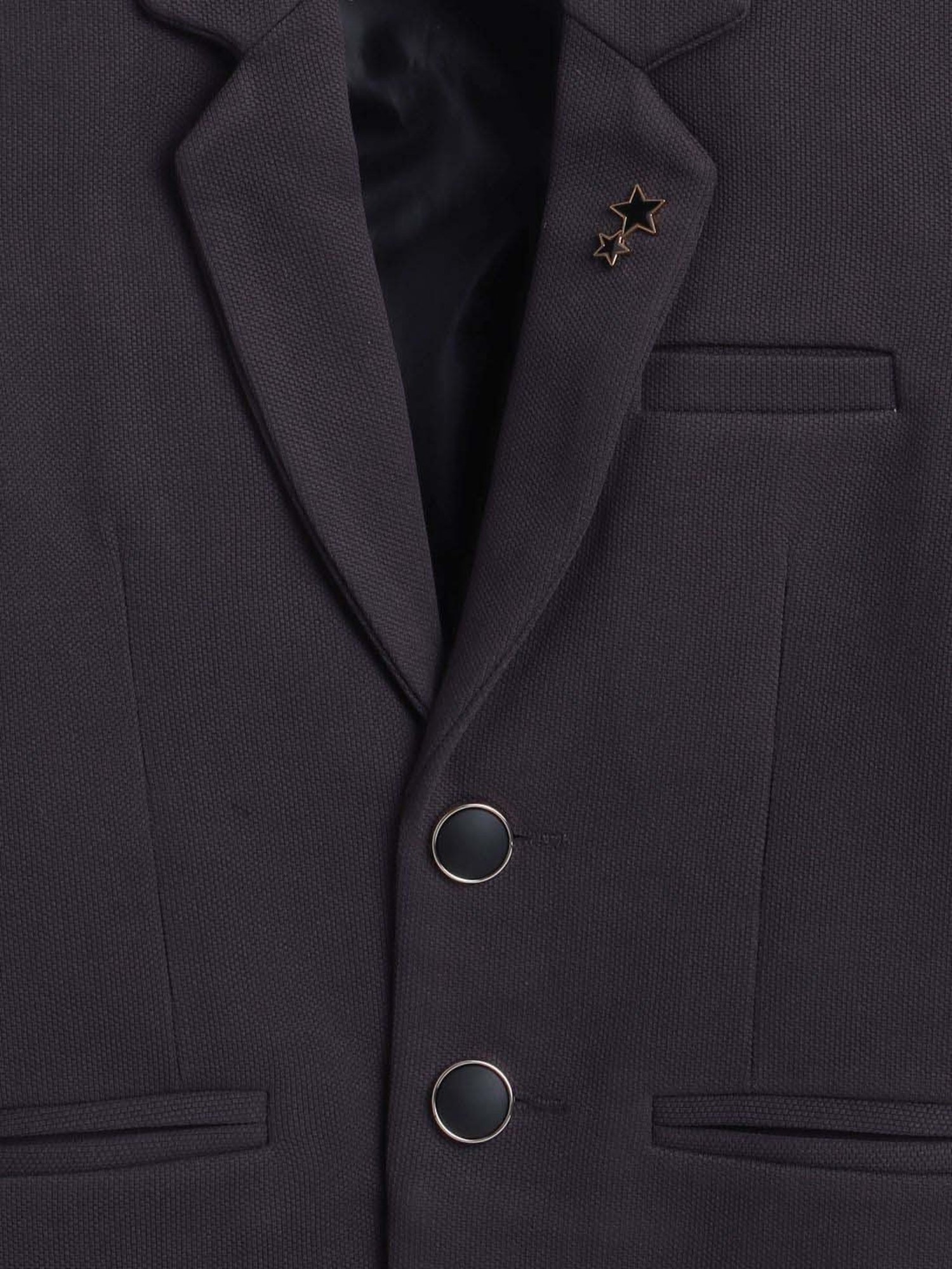 Fourfolds Boys Darkgrey Solid Full Sleeves Blazer