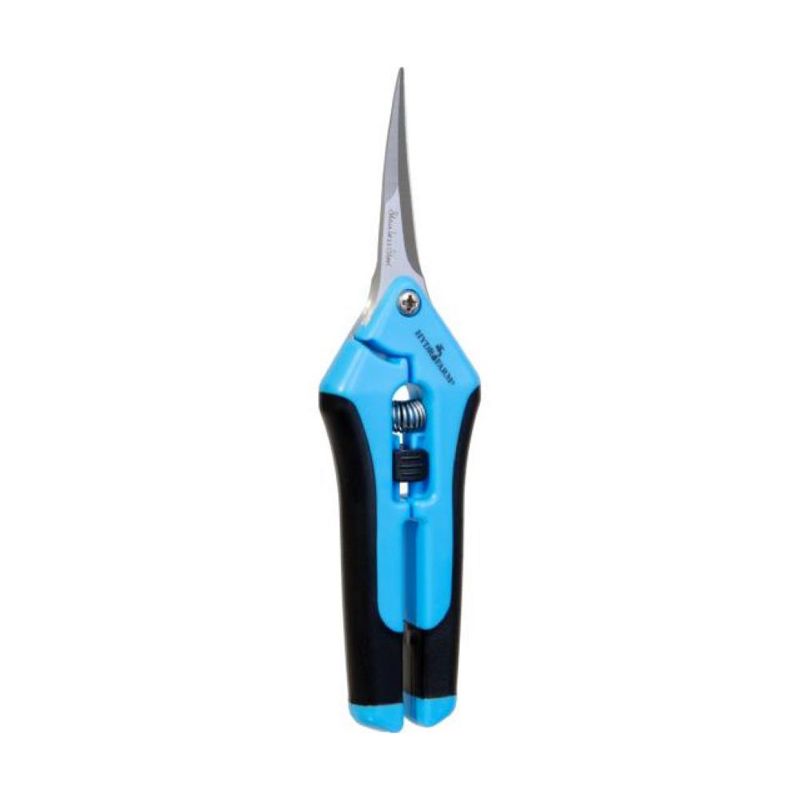 Hydrofarm HGPP400C Stainless Steel Precision Curved Blade Gardening Scissor Pruner with Holster and Safety Lock for Plants and Flower Trimming, Blue