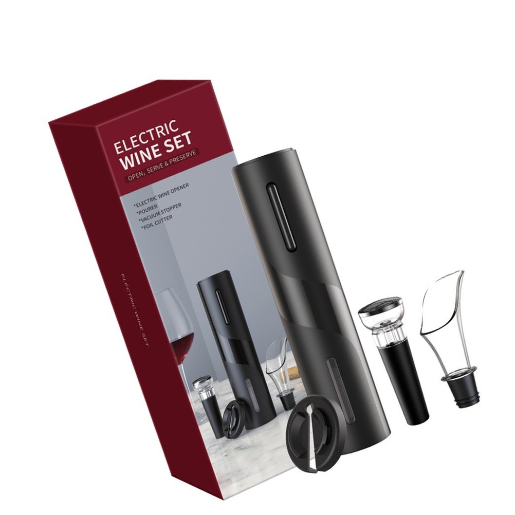 1 Set 4-in-1 Red Wine Bottle Opener Charging Multi-purpose Bottle Opener (Black)