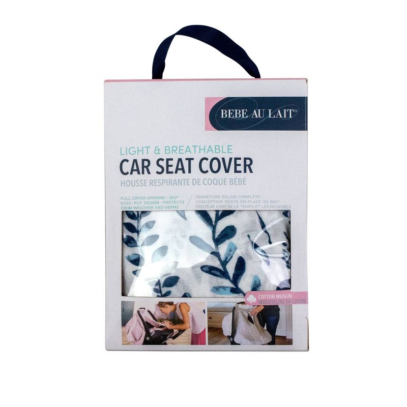 Bebe au Lait Muslin Car Seat Cover - Blue Leaves