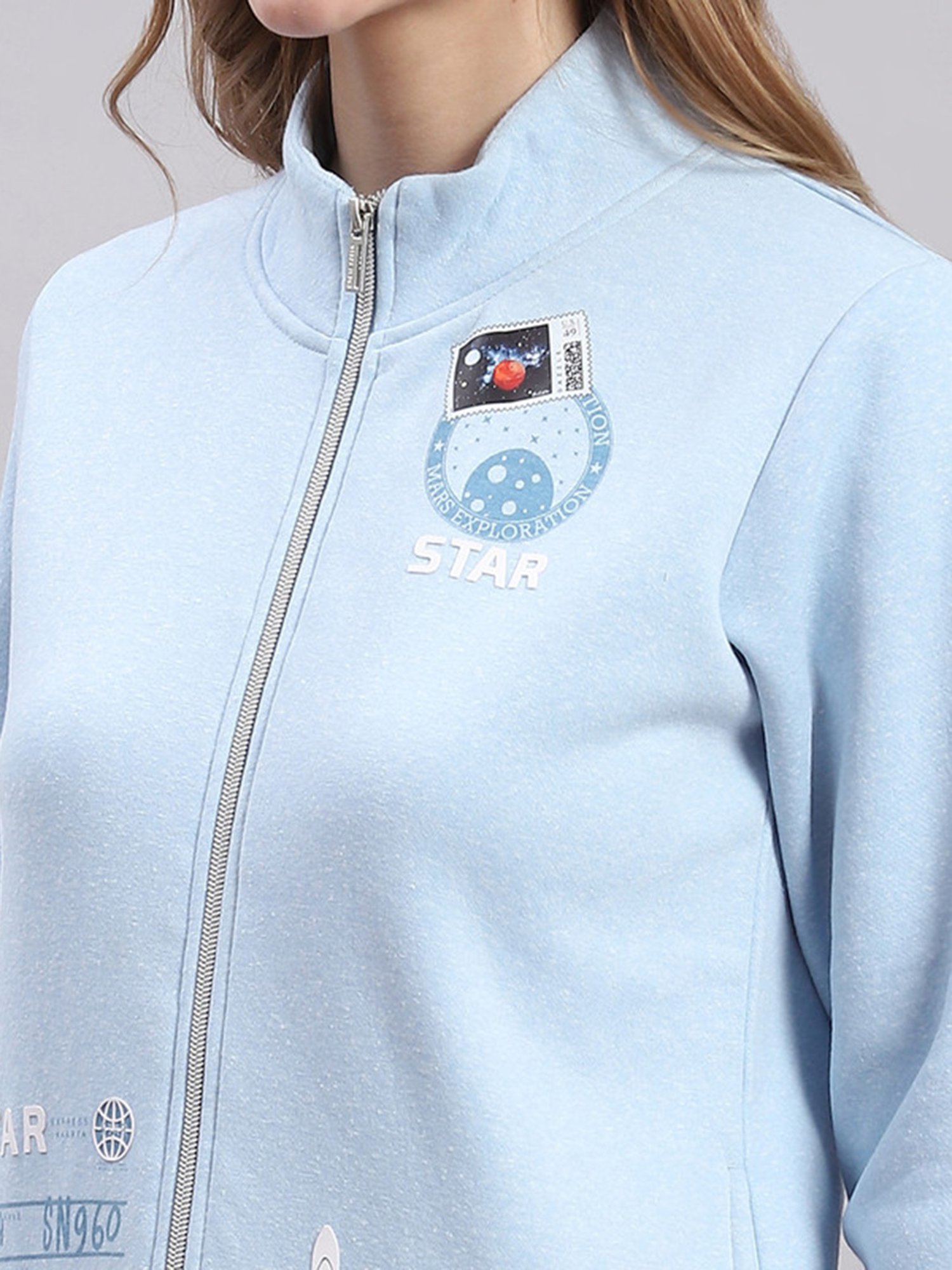 Monte Carlo Sky Blue Printed Front-Open Sweatshirt