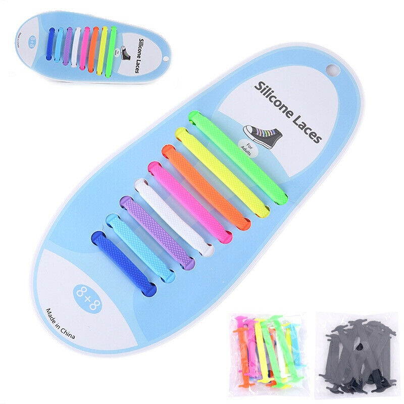 Adult 16pcs Easy No Tie Shoelaces Elastic Silicone Flat Lazy Shoe Lace Strings