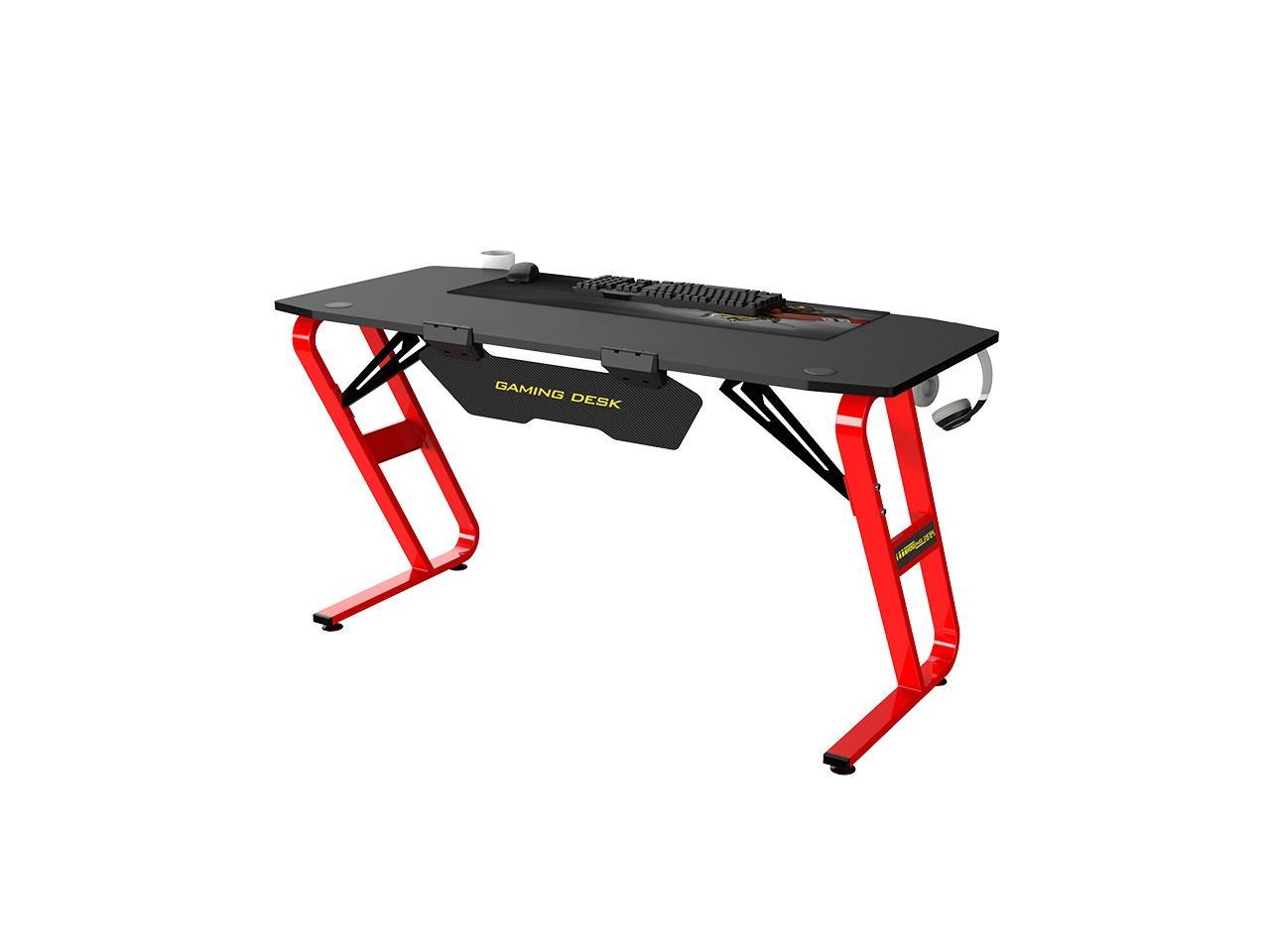 Ergonomic 55Inch Gaming Desk - 55" Z Shaped Home Office PC Computer Gaming Table with Cup Holder Headphone Hook & 2 Cable Management Holes