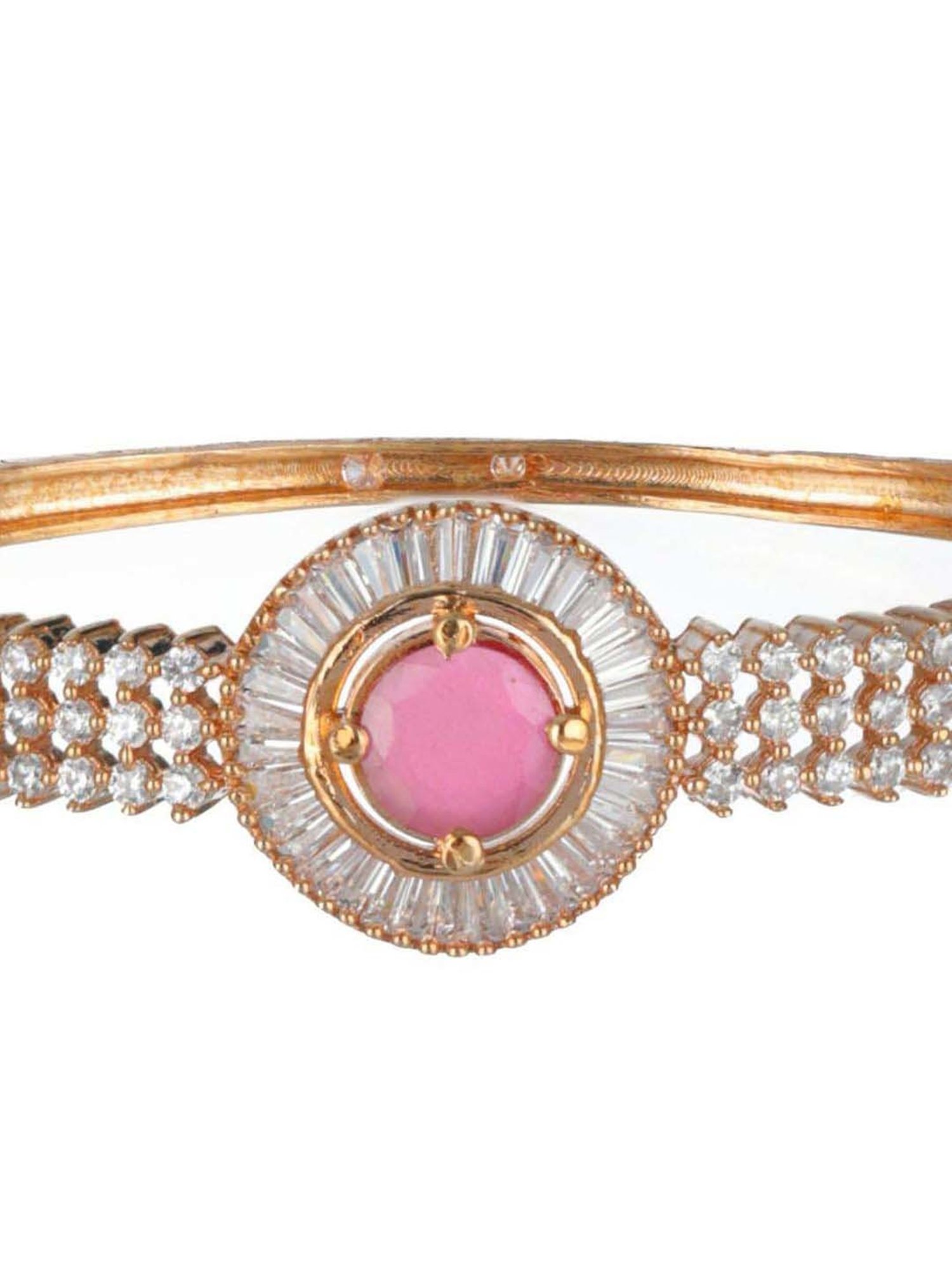 Jazz & Sizzle Rose Gold-Plated & Magenta AD Studded Handcrafted Bangle-Style Bracelet for Women