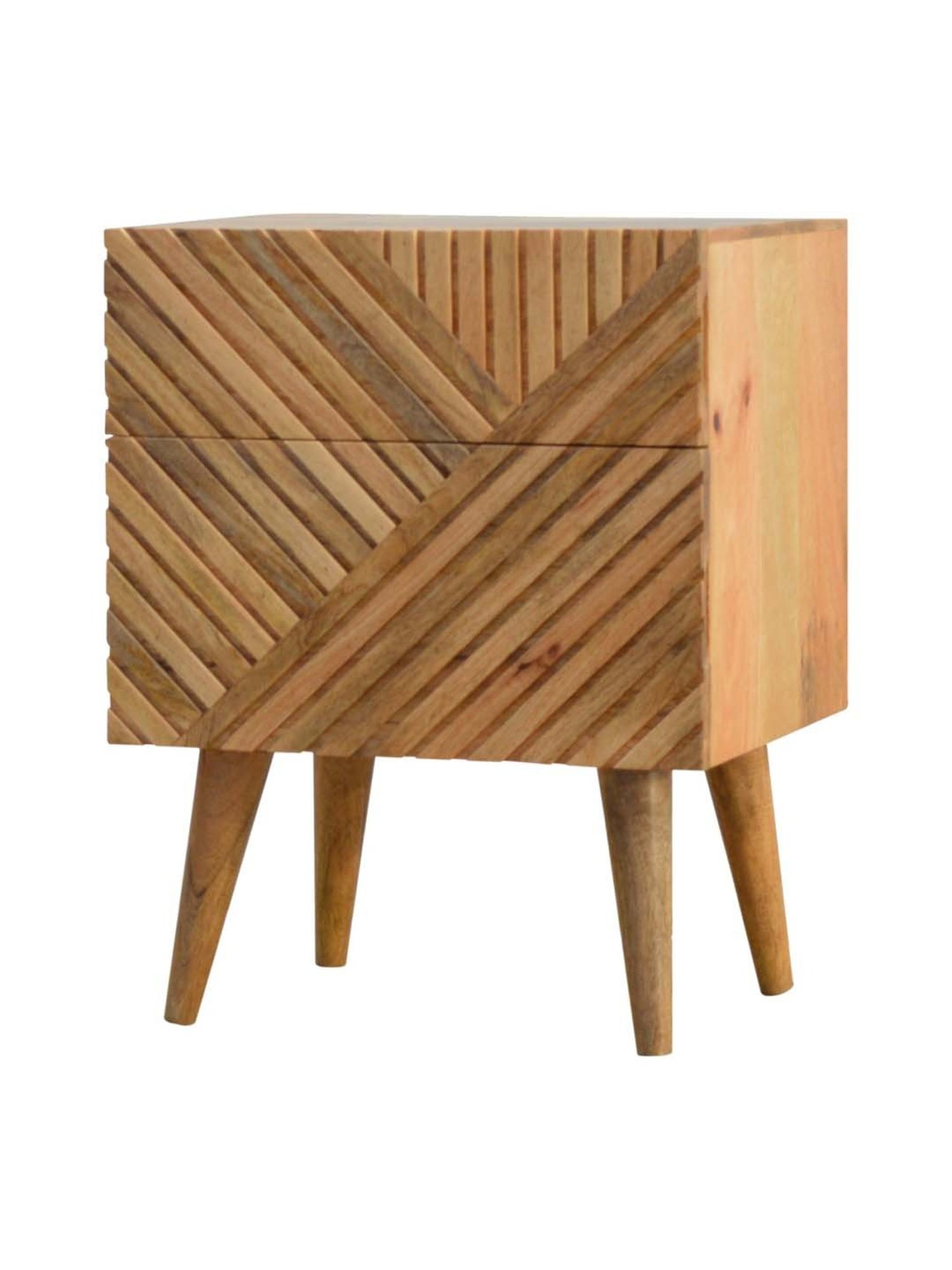 Artisan Furniture Textured Brown Line-Carving Bedside Table With Double Drawers