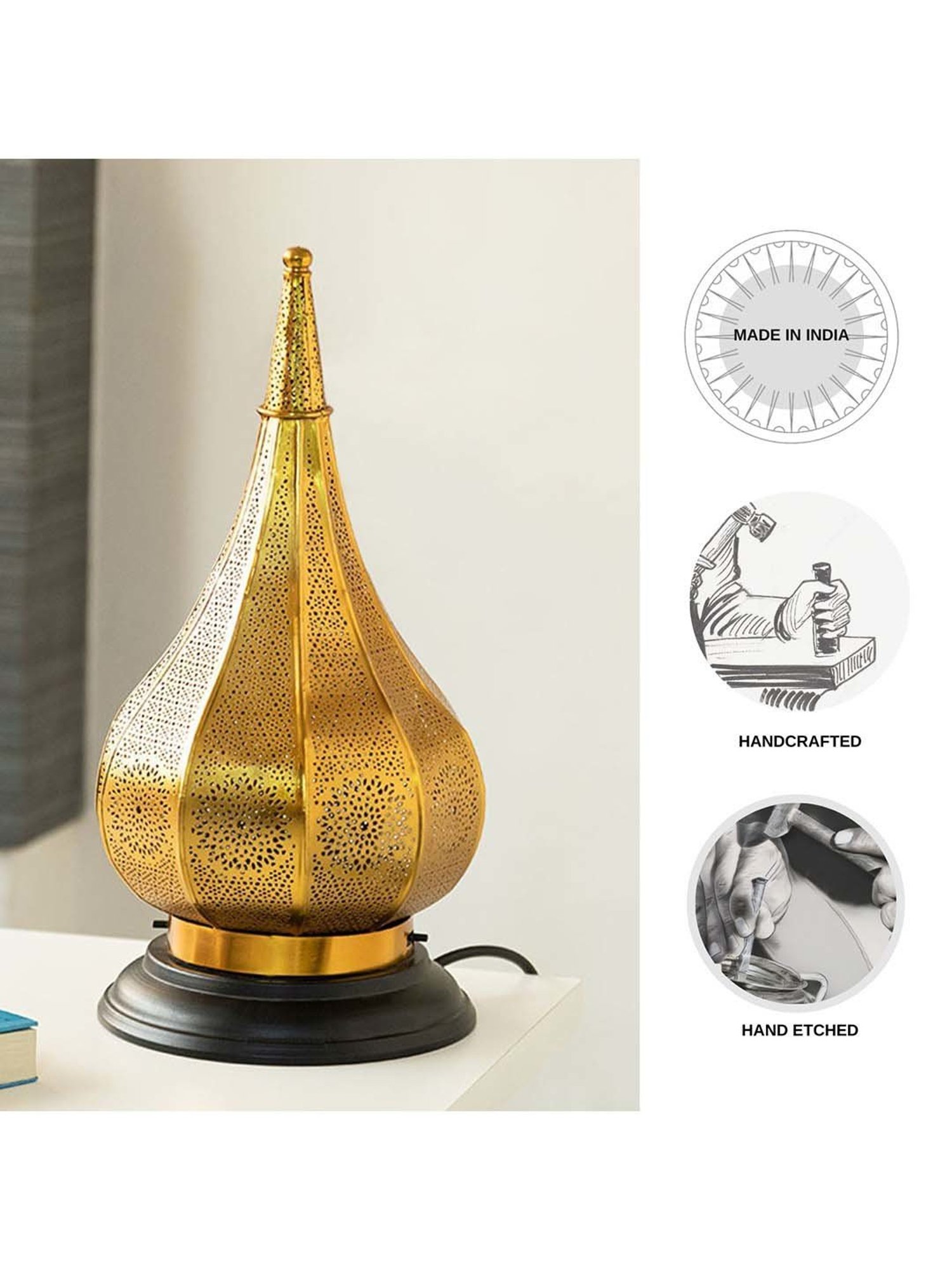 ExclusiveLane Golden Iron 39.62 cm Moroccan Dome' Handcrafted Table Lamp