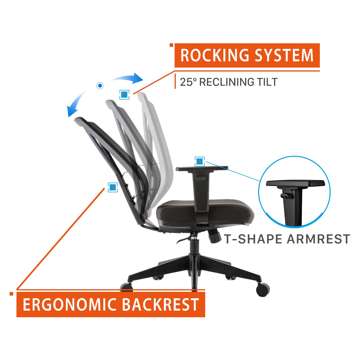 CLATINA XDD3 Series  Ergonomic High Mesh Swivel Desk Chair with Adjustable Height Arm Rest Lumbar Support and Upholstered Back for Home Office