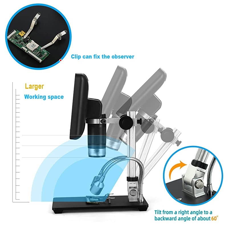 7 inch LCD Digital USB Microscope Angle Adjustable with Remote Control, 12MP 1920x1080 30fps Video Recorder Image Flip/Reverse Color/Black & White for Circuit Board Repair Soldering PCB Coin
