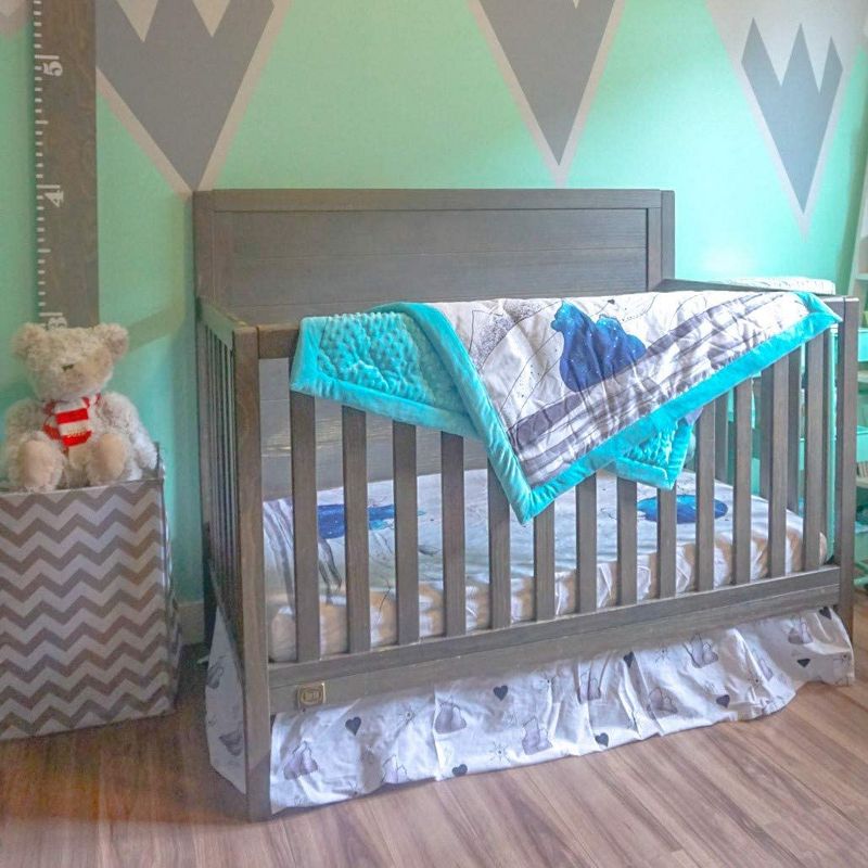 JumpOff Jo Crib Bedding Set, Includes Cotton Crib Sheet, Crib Skirt, and Minky Quilt, 3 Pieces, Mama Bear Blue