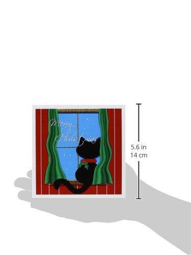 3dRose Merry Christmas &ndash; Cute Black Cat in Snowy Window - Greeting Cards, 6 x 6 inches, set of 12 (gc_155257_2)