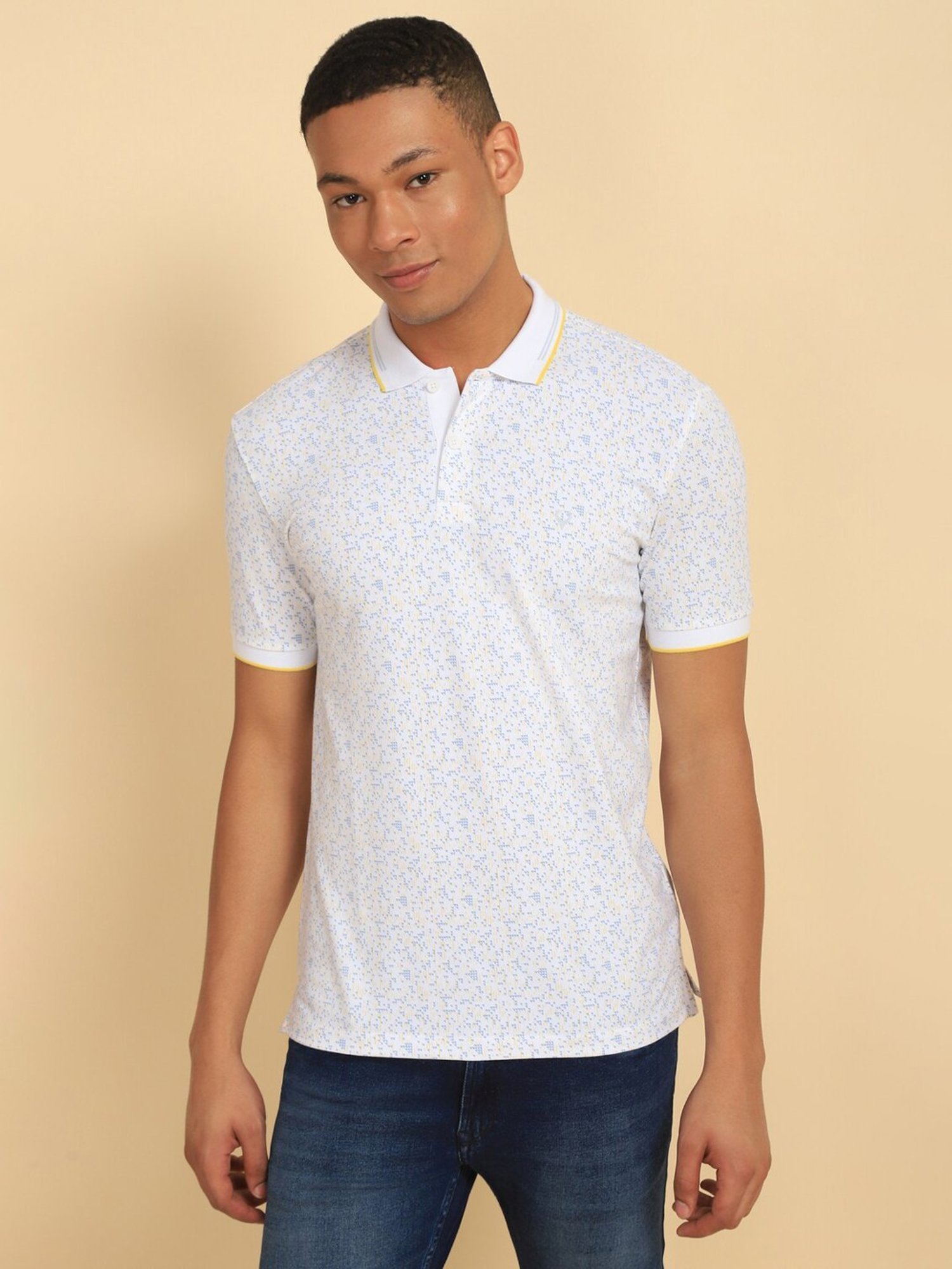 Allen Solly White Cotton Regular Fit Printed Polo T-Shirt