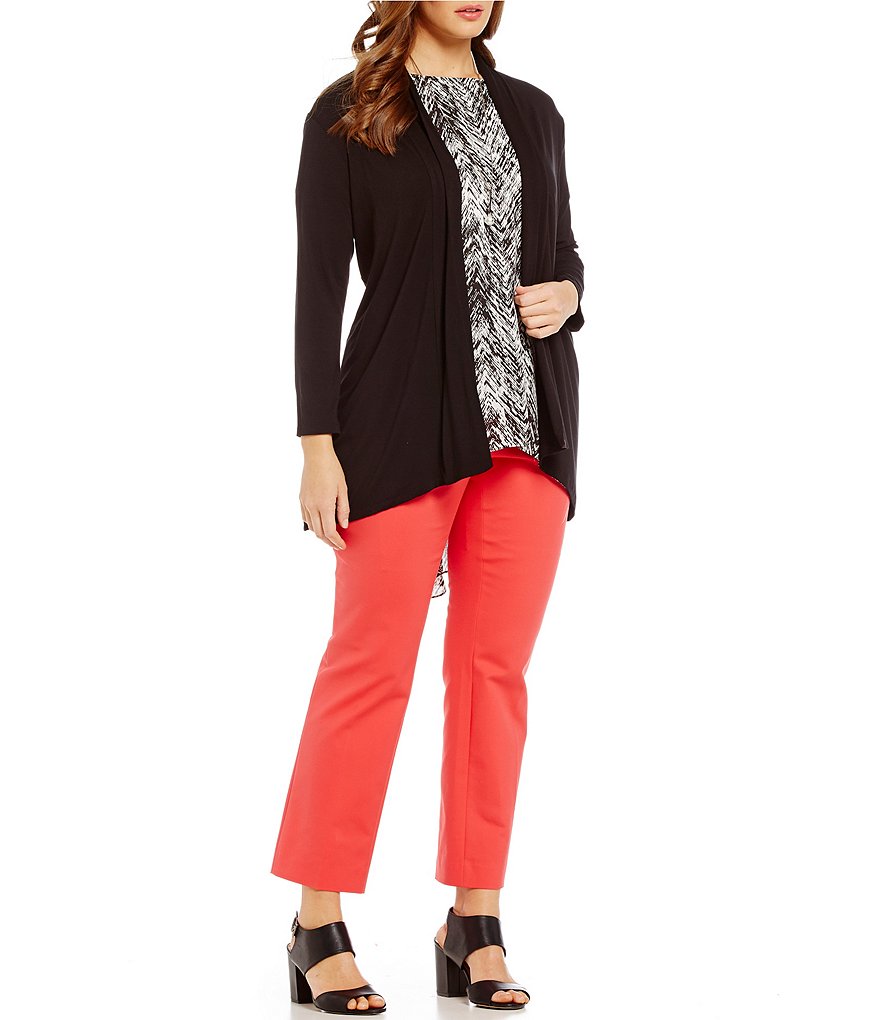 Ruby Rd. Plus Size Ombre Striped 3/4 Sleeve Button Front Long Cardigan