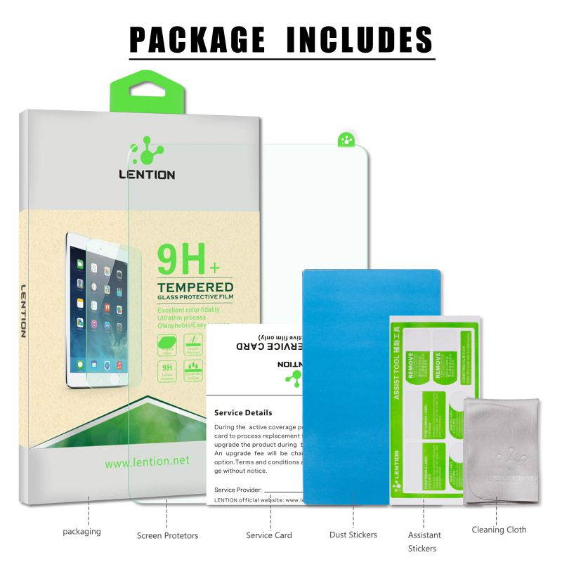 LENTION Premium Tempered Glass Screen Protector Film, iPad Air Screen Protector for iPad Air 2, iPad Air