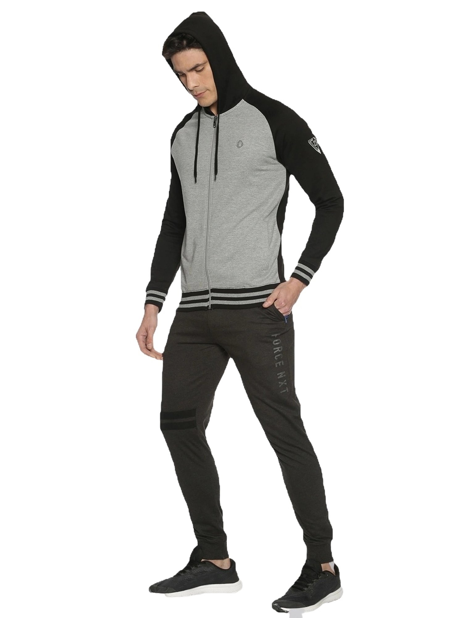 Force NXT Black & Charcoal Grey Cotton Regular Fit Logo Printed Joggers - Pack Of 2