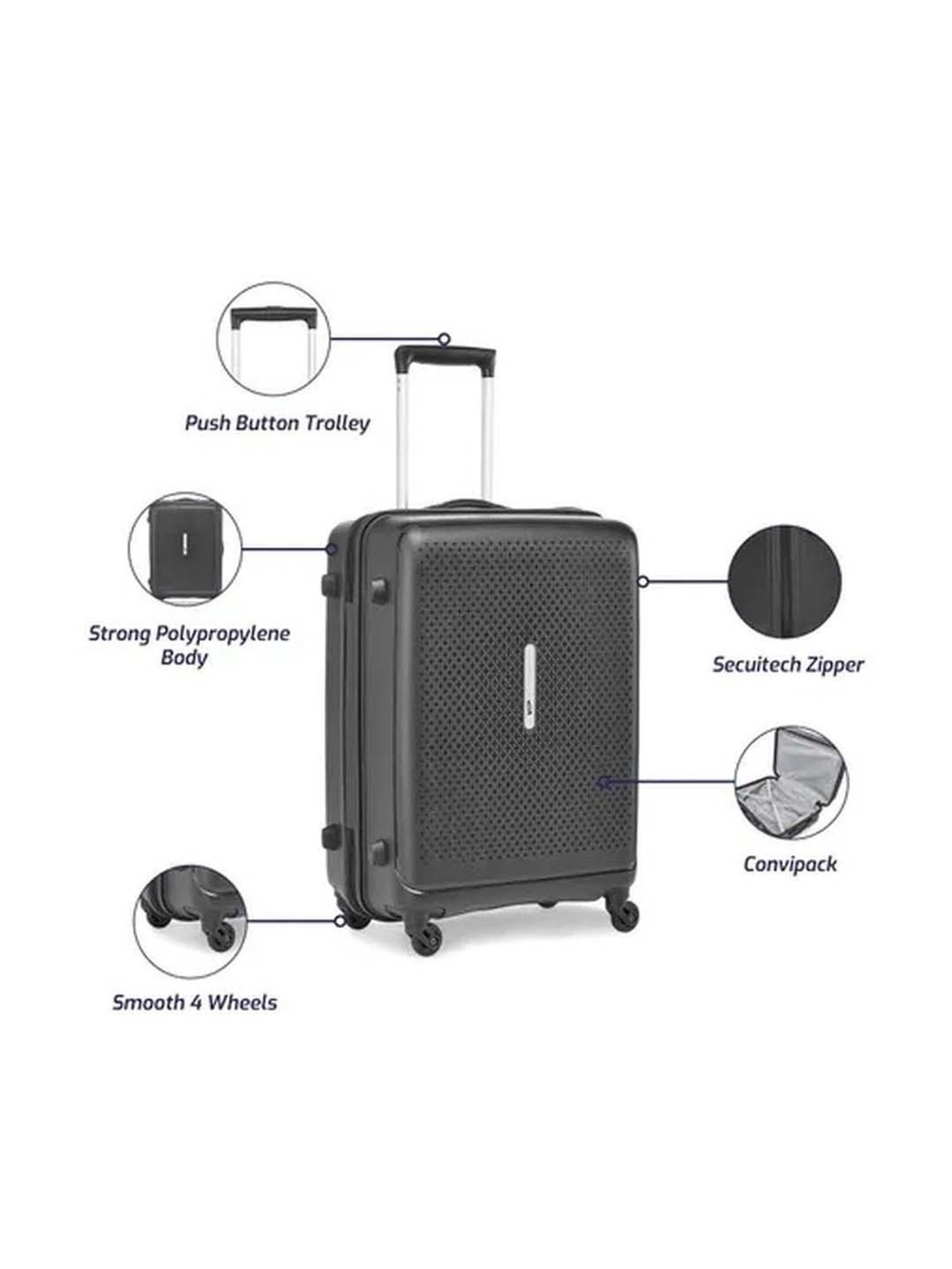 VIP Stargaze Black Printed Hard Medium Trolley Bag - 46 cm