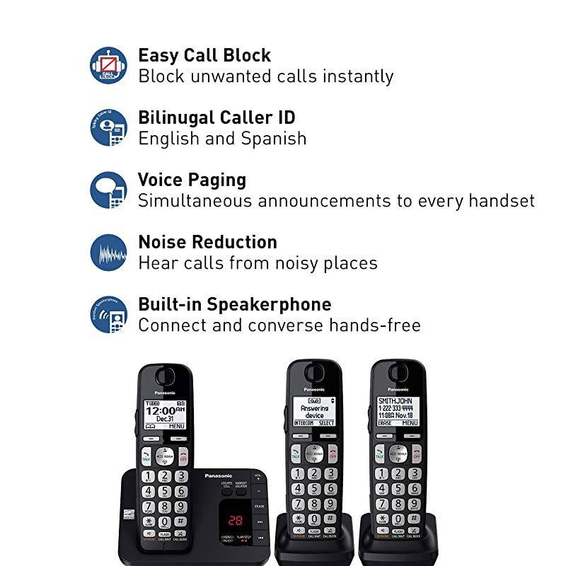 Expandable Cordless Phone System with Link2Cell Bluetooth Answering Machine and Call Blocking 4 Cordless Handsets amp KXTGE433B Cordless Phone with Answering System 3 Handsets