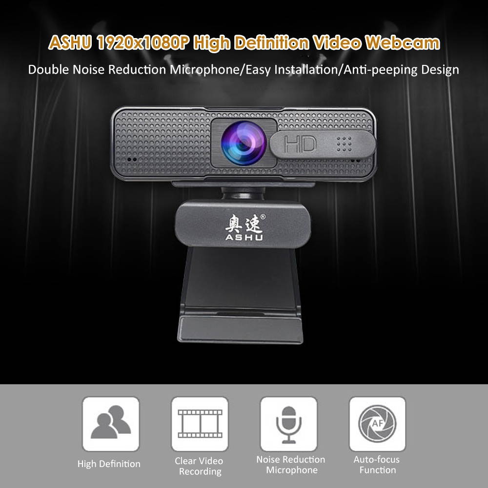 ASHU 1920x1080P High Definition Video Webcam with Double Noise Reduction Mic Autofocus Function Web Cam USB2.0 Charging Port Computer PC Camera for Video Conference Live Streaming Recording Portable