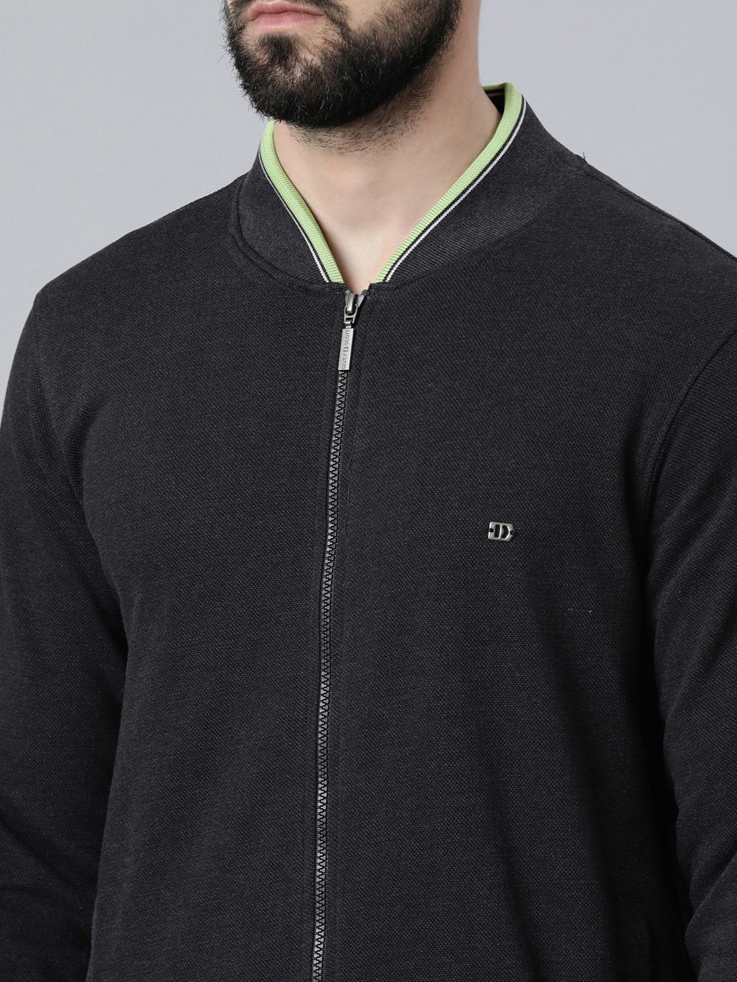 DIXCY SCOTT MAXIMUS Jet Black Relaxed Fit Bomber Neck Jacket